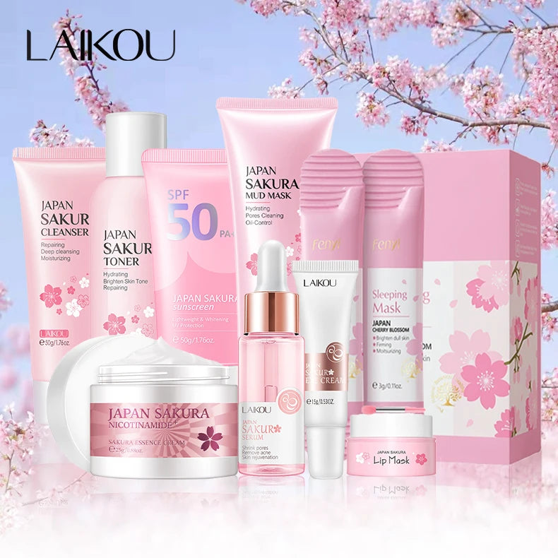 Sakura 9-in-1 Japanese Skincare Set – Deep Hydration & Brightening Kit